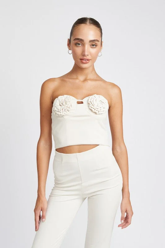 Hot Girl Rosette Bustier Crop Top In Cream