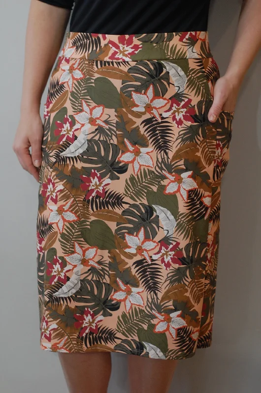 Tropical Print Green Swim Skirt with Side Pockets