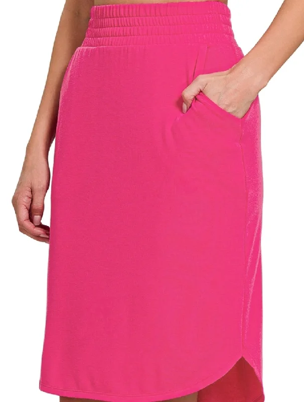 Wide Elastic Waist Comfy Skirt in Fuschia