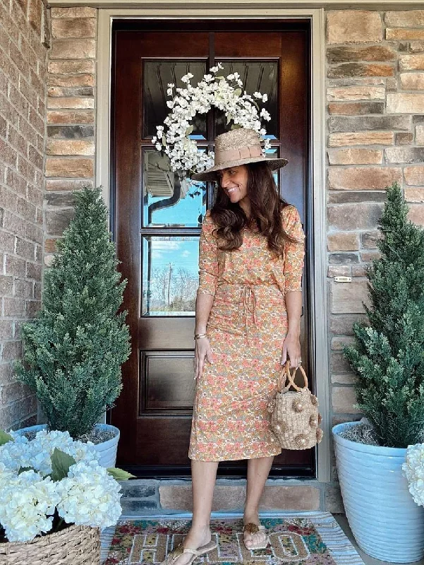 Yellow Floral Drawstring Loungewear Skirt with Built in Shorts