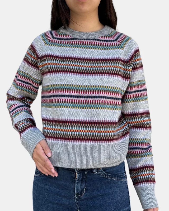 CASHMERE STRIPED MULTI CHECK SWEATSHIRT IN GREY COMBO