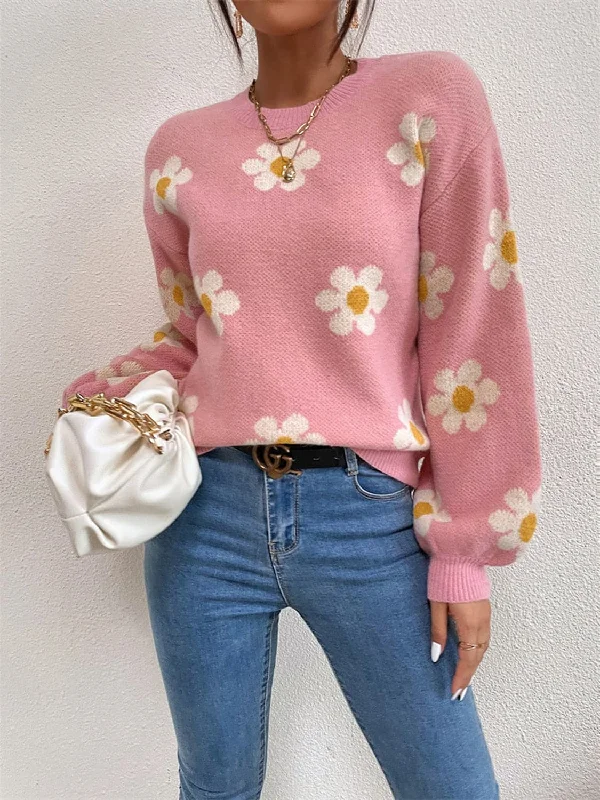 Floral lantern sleeve sweater