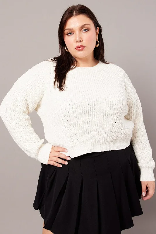 White Knit Jumper Long Sleeve Crew Neck