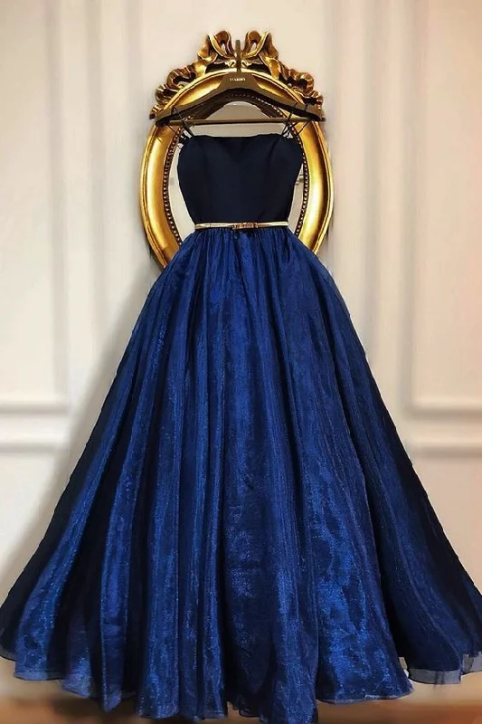 Elegant and comfortable women’s fashion wear   Navy Blue Tulle A Line Sweetheart Neck Long Dress Women Prom Dress   cg18222