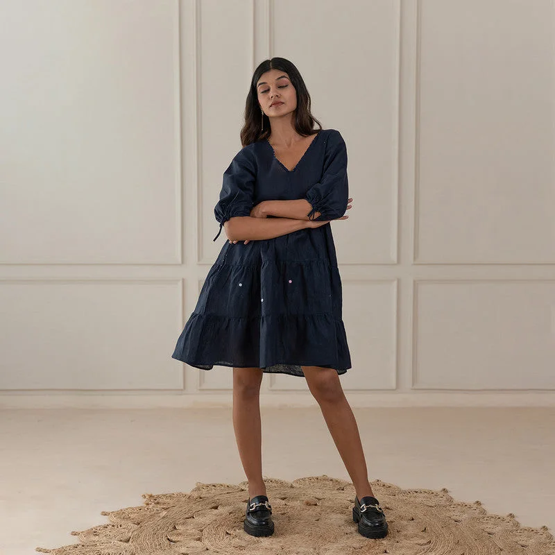 Elegant and comfortable women’s fashion wear   Dress for Women | Linen Dress | Hand Embroidery | Blue